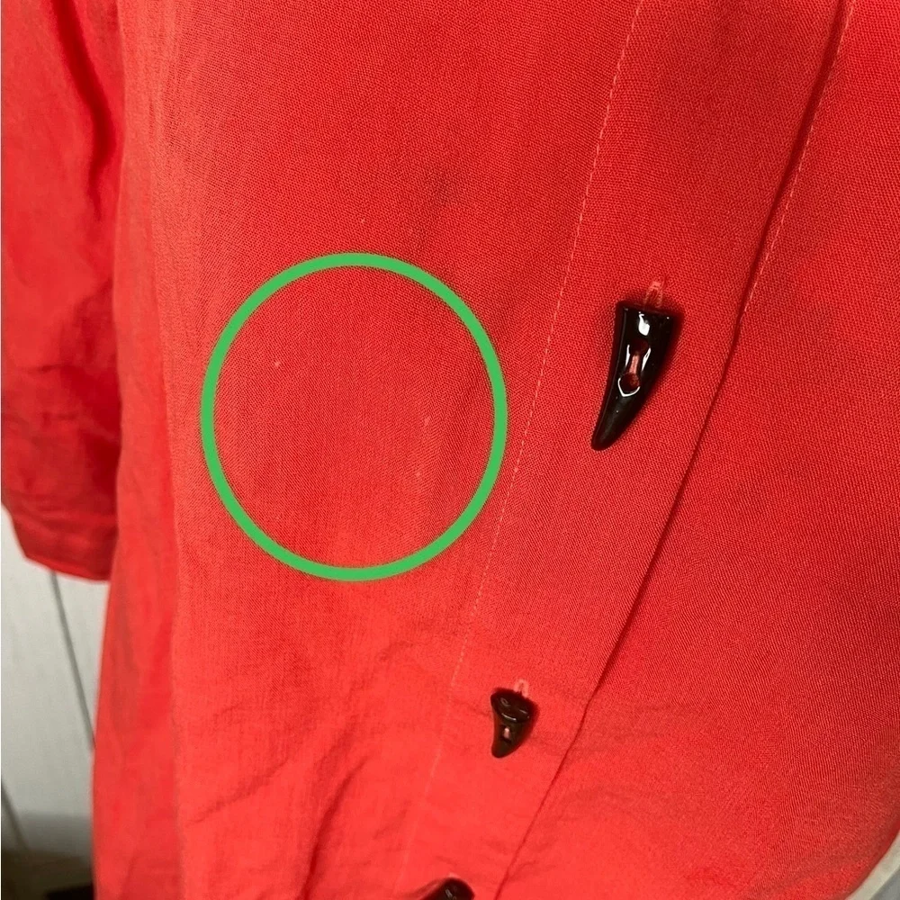 Fridaze Shirt 100% Linen Button Up Minimalist Lagenlook Size Large Orange Red